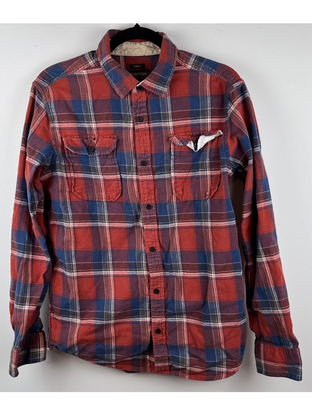 Burton Mens Medium Button Up Plaid Flannel Cotton Shirt Pockets Outdoors Snow